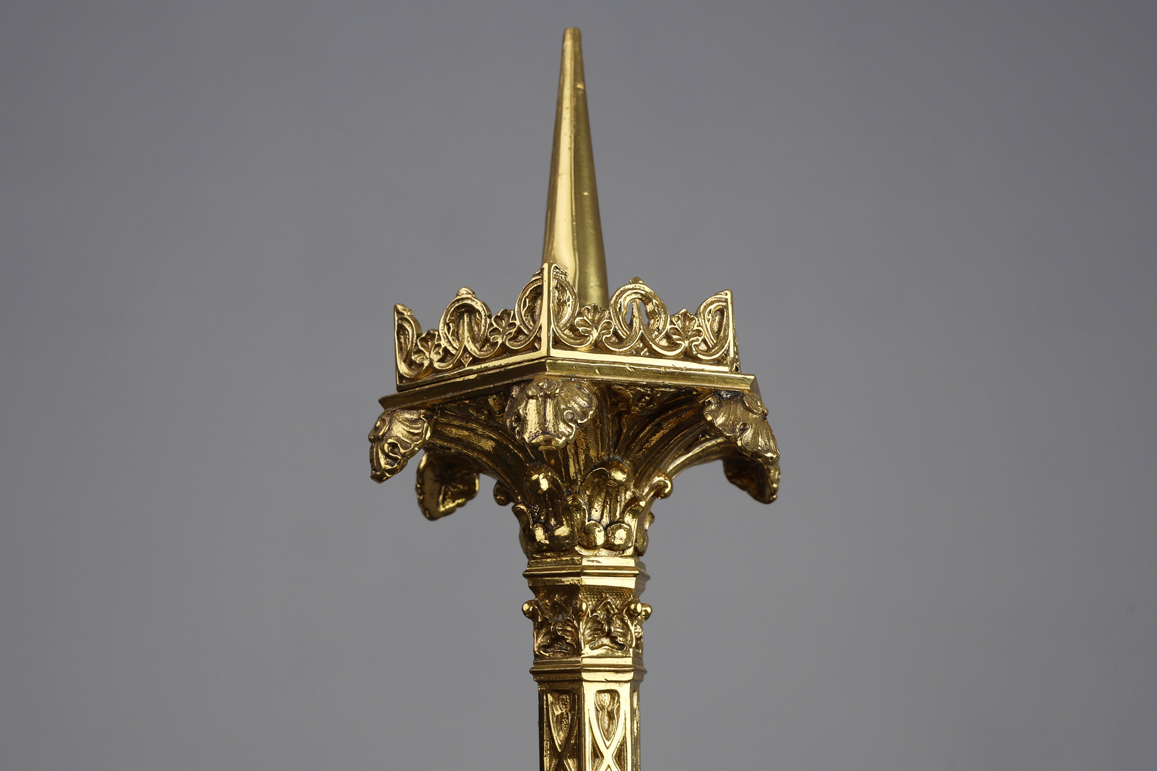 Neo‑Gothic Copper Church Candleholder Stamped &ldquo;LL A Paris&rdquo;, France ca. 1880thumbnail